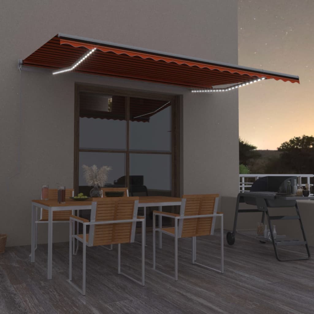 vidaXL Manual Retractable Awning with LED 500x350 cm Orange and Brown