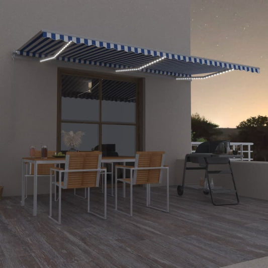 3069041 vidaXL Manual Retractable Awning with LED 600x350 cm Blue and White (313208+313166)
