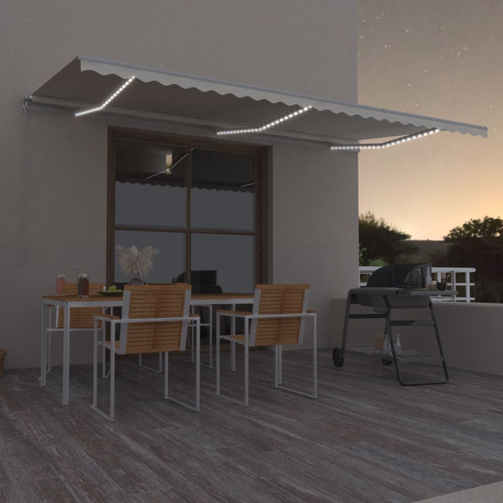 vidaXL Manual Retractable Awning with LED 600x350 cm Cream