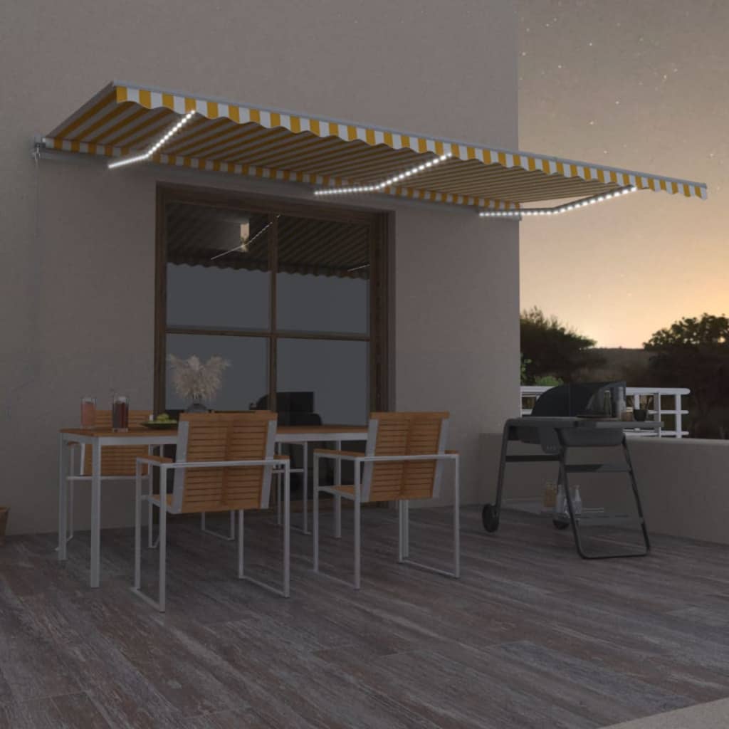 vidaXL Manual Retractable Awning with LED 600x350 cm Yellow and White