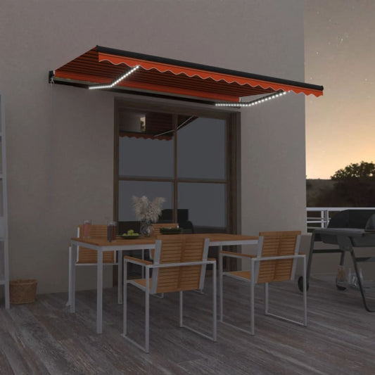 vidaXL Manual Retractable Awning with LED 400x350 cm Orange and Brown