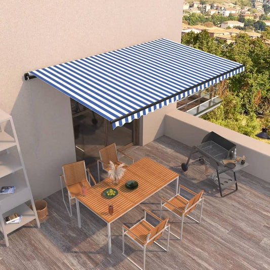 vidaXL Manual Retractable Awning 500x350 cm Blue and White