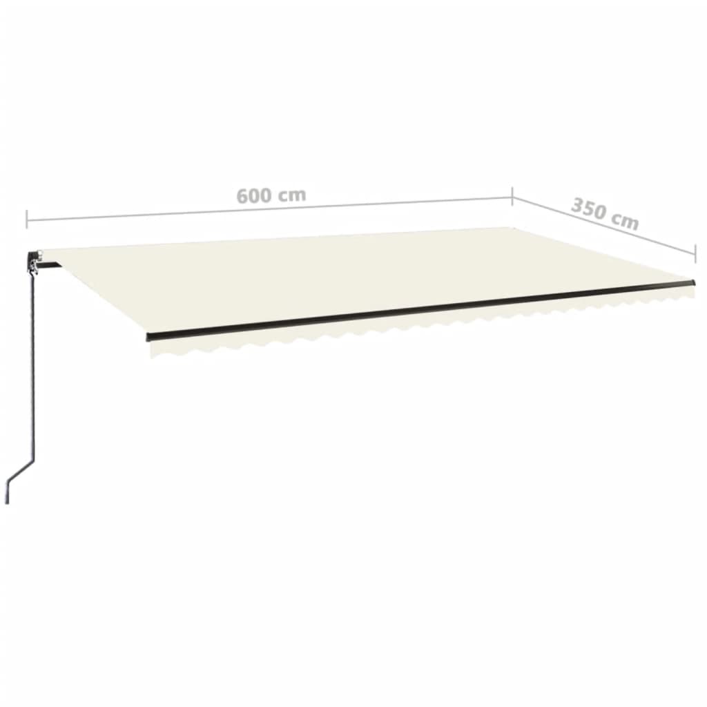 vidaXL Manual Retractable Awning with LED 600x350 cm Cream