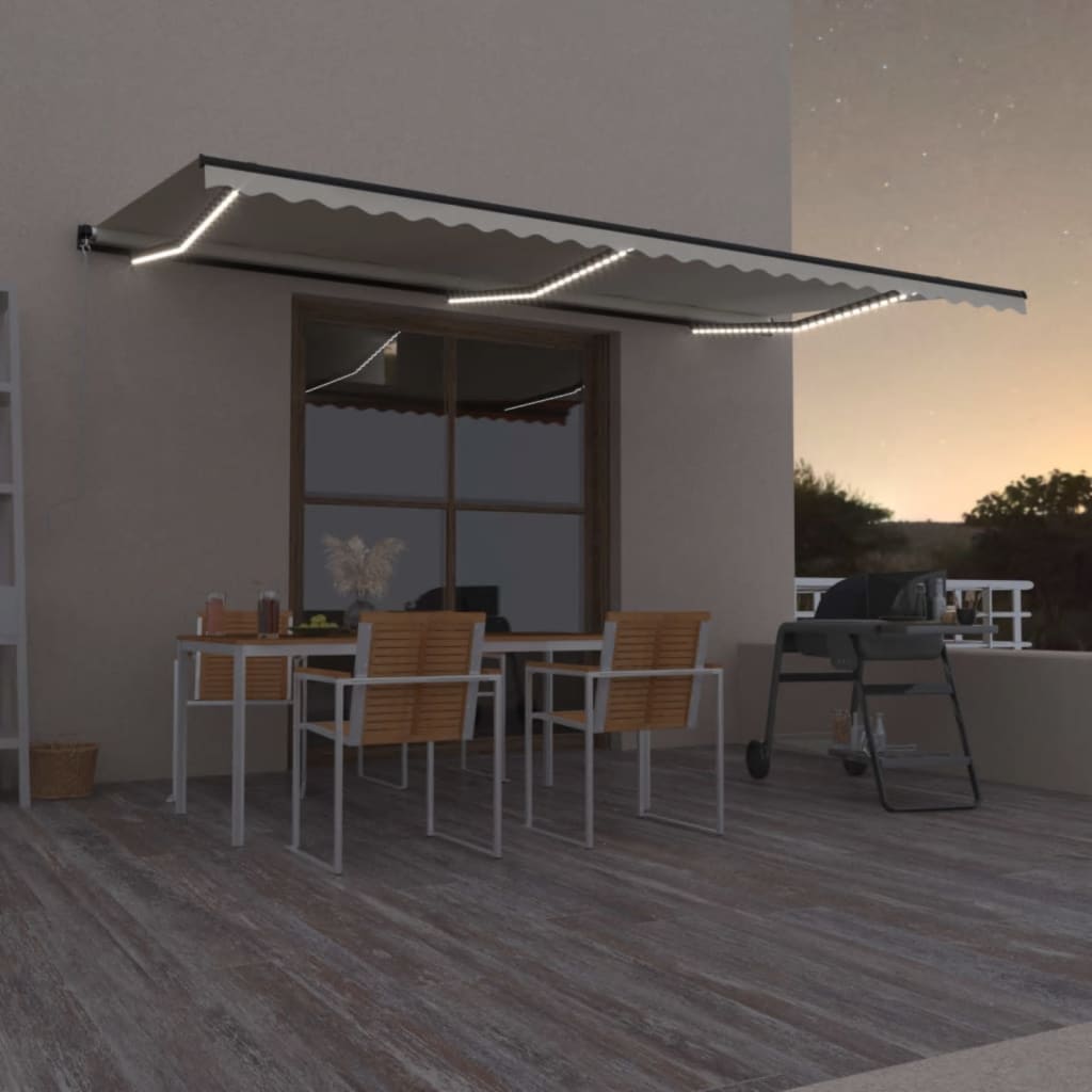 vidaXL Manual Retractable Awning with LED 600x350 cm Cream