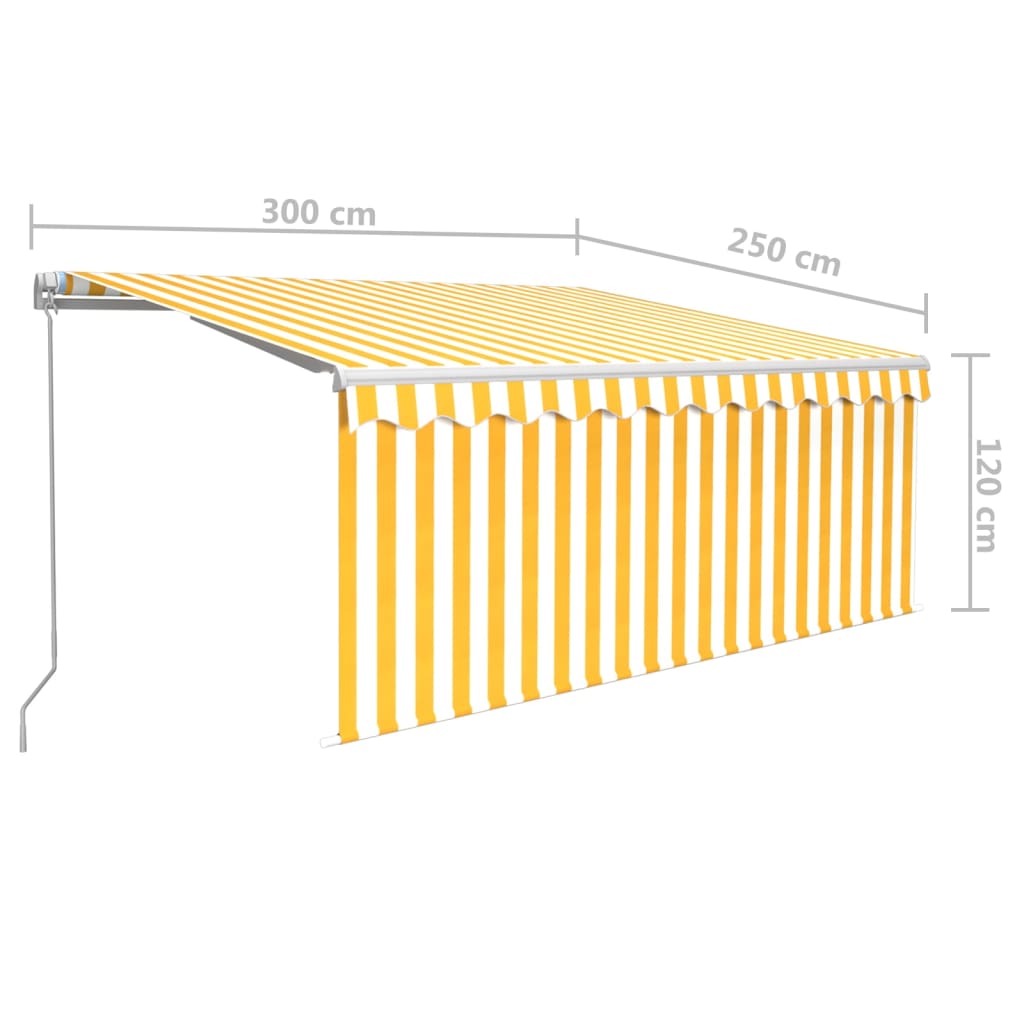 vidaXL Manual Retractable Awning with Blind 3x2.5m Yellow&White