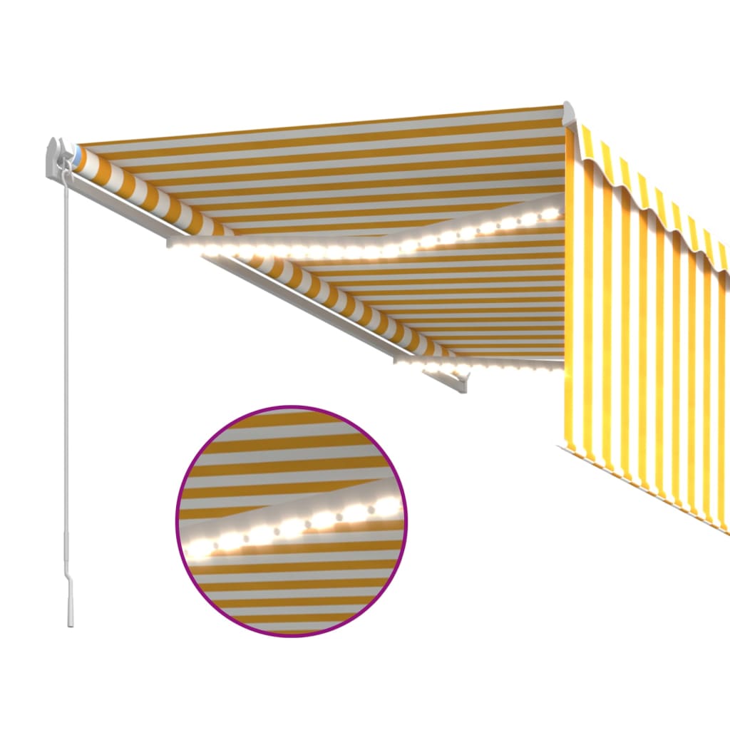 vidaXL Manual Retractable Awning with Blind&LED 3x2.5m Yellow&White