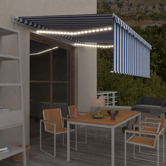3069301 vidaXL Manual Retractable Awning with Blind&LED 4x3m Blue&White (313201+46831+313271)