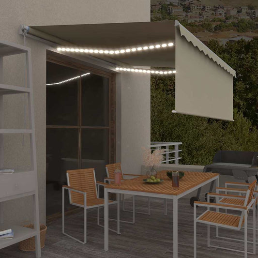3069302 vidaXL Manual Retractable Awning with Blind&LED 4x3m Cream (313201+46834+313277)