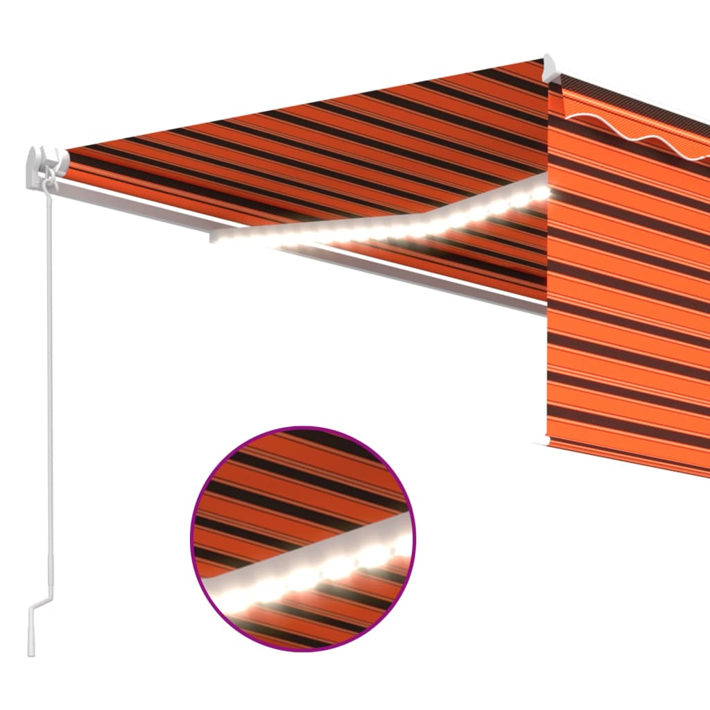 vidaXL Manual Retractable Awning with Blind&LED 4x3m Orange&Brown