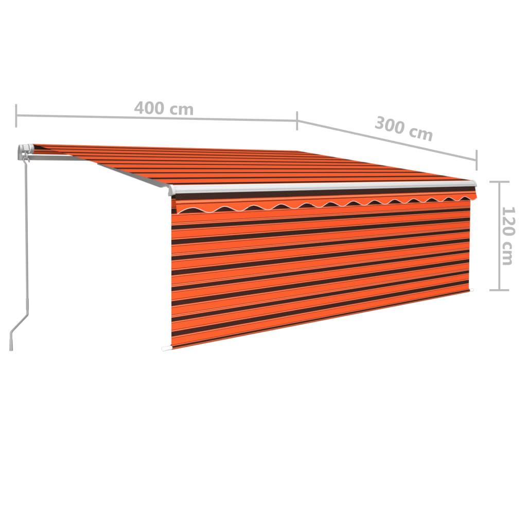 vidaXL Manual Retractable Awning with Blind&LED 4x3m Orange&Brown