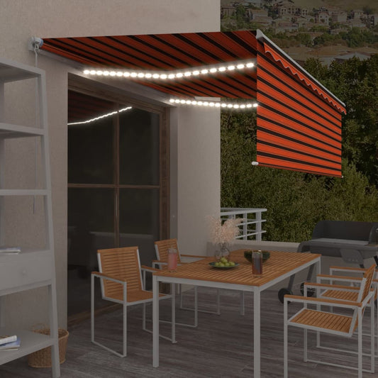 vidaXL Manual Retractable Awning with Blind&LED 4x3m Orange&Brown