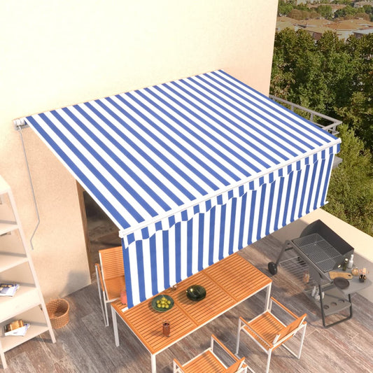 3069316 vidaXL Manual Retractable Awning with Blind 4,5x3m Blue&White (313192+46846+313272)