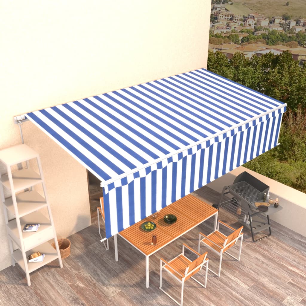 vidaXL Manual Retractable Awning with Blind 6x3m Blue&White