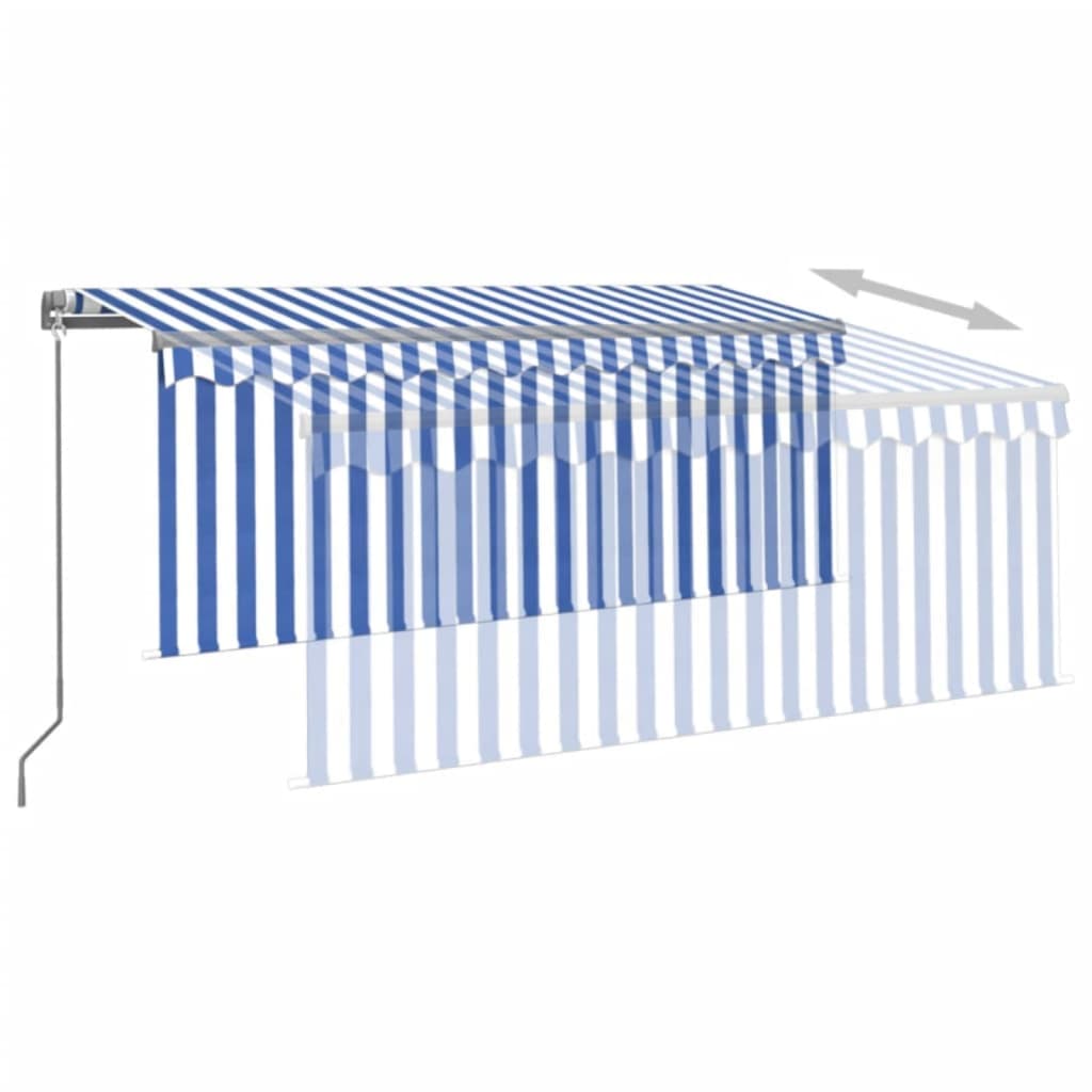 Manual Retractable Awning with Blind 3x2.5m Blue&White