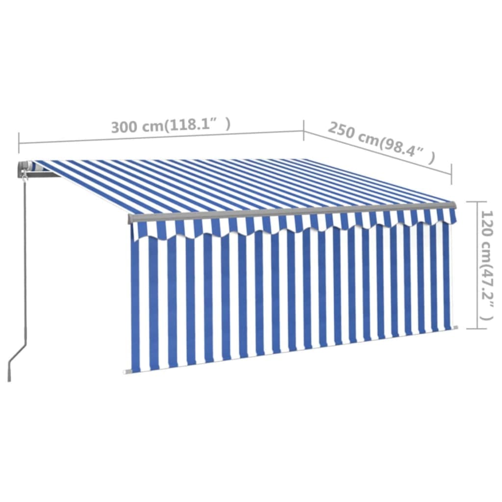 Manual Retractable Awning with Blind 3x2.5m Blue&White