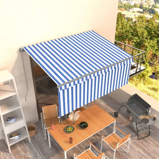 3069376 vidaXL Manual Retractable Awning with Blind 3x2,5m Blue&White (313229+46830+313269)