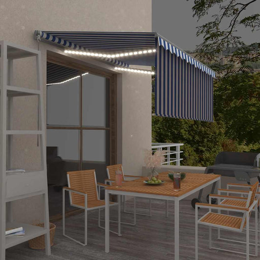 3069381 vidaXL Manual Retractable Awning with Blind&LED 3x2,5m Blue&White (313239+46830+313269)