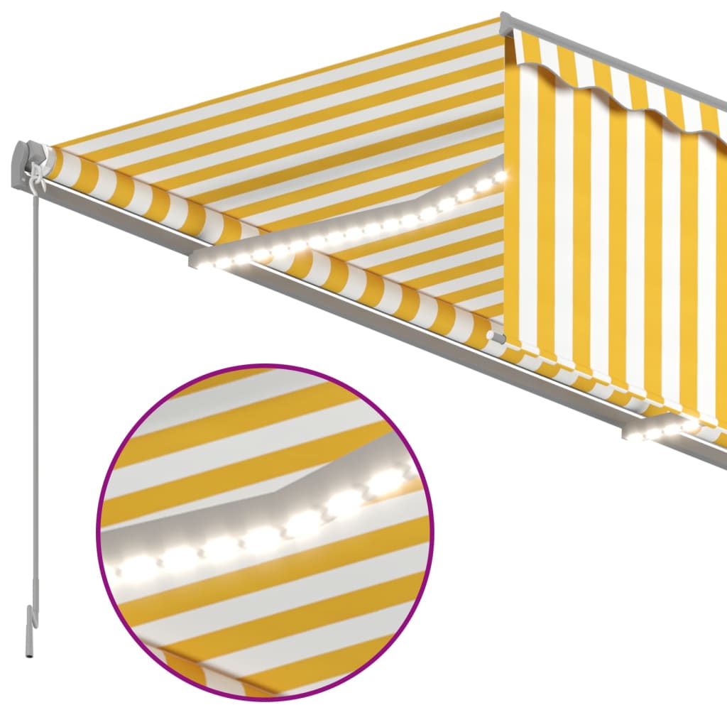 vidaXL Manual Retractable Awning with Blind&LED 3x2.5m Yellow&White