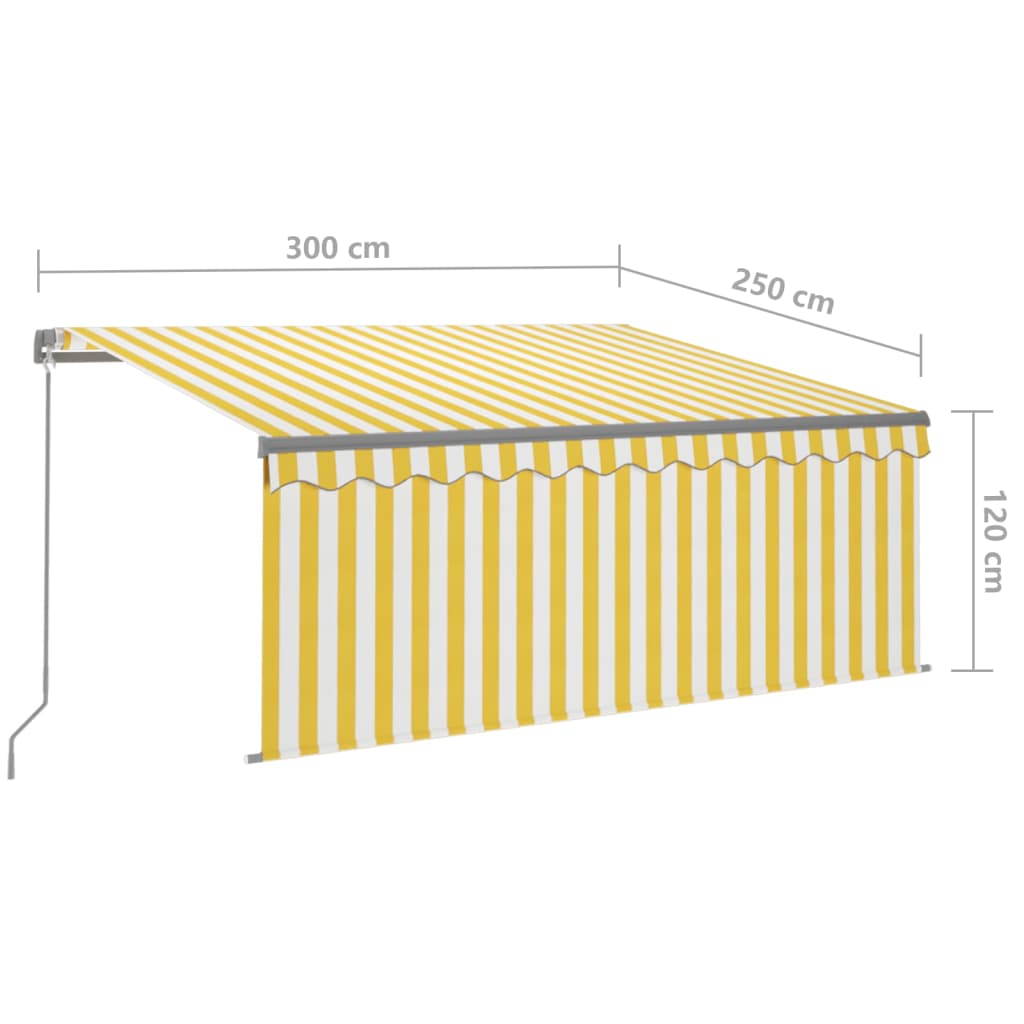 vidaXL Manual Retractable Awning with Blind&LED 3x2.5m Yellow&White