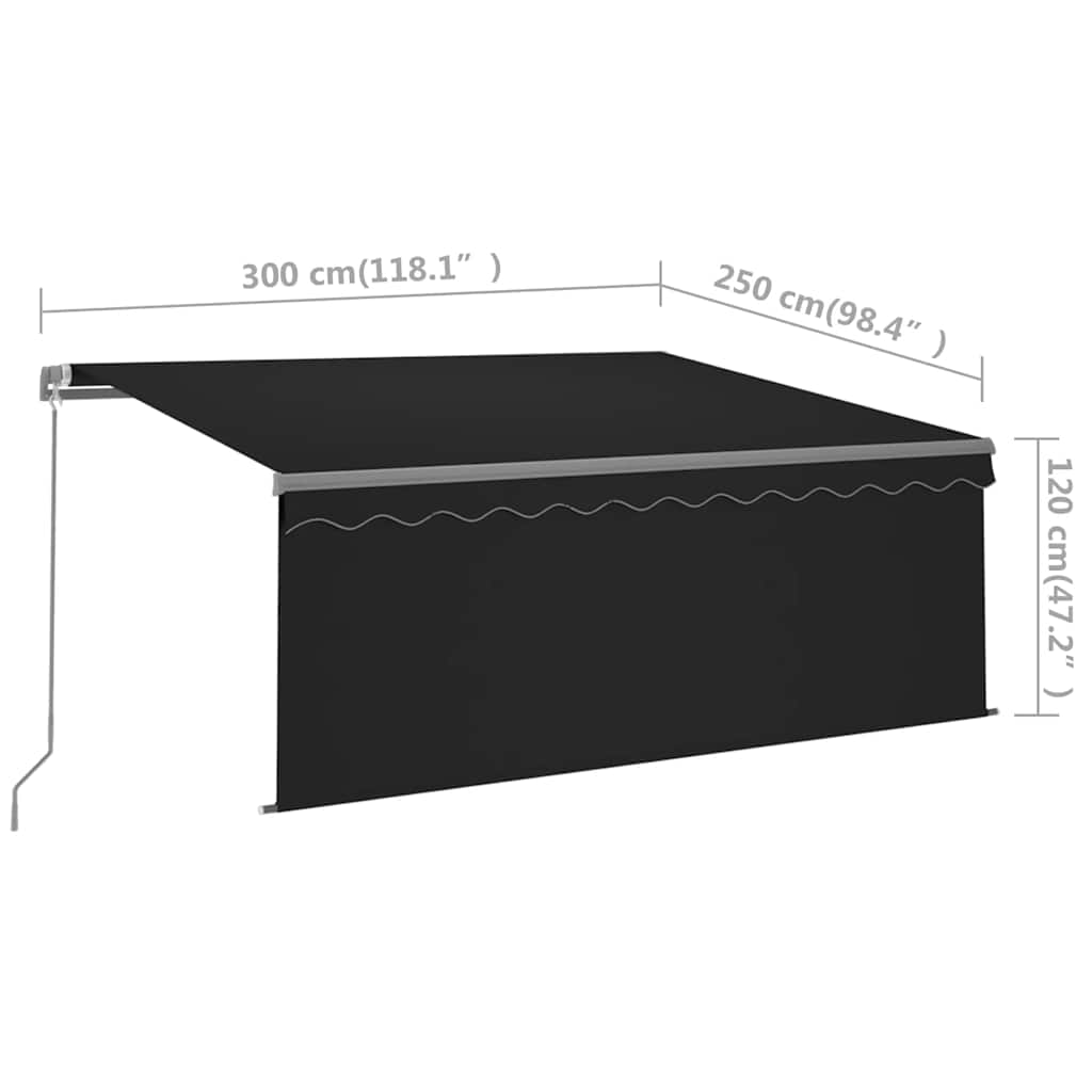 Manual Retractable Awning with Blind&LED 3x2.5m Anthracite