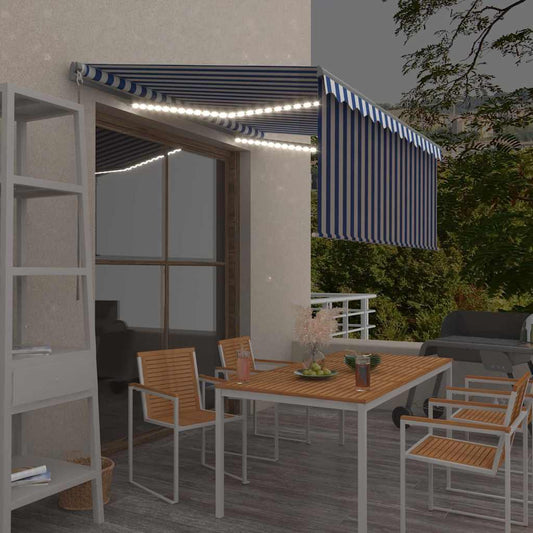 3069401 vidaXL Manual Retractable Awning with Blind&LED 3,5x2,5m Blue&White (313240+46845+313270)