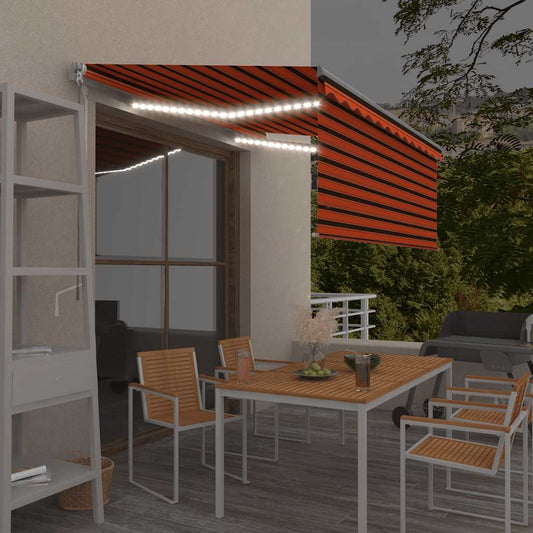 3069405 vidaXL Manual Retractable Awning with Blind&LED 3,5x2,5m Orange&Brown (313240+46860+313294)