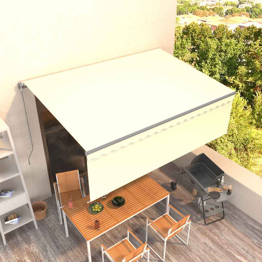 3069417 vidaXL Manual Retractable Awning with Blind 4x3m Cream (313231+46834+313277)