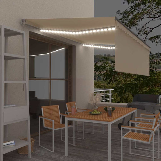 3069422 vidaXL Manual Retractable Awning with Blind&LED 4x3m Cream (313241+46834+313277)