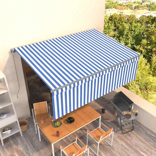 3069436 vidaXL Manual Retractable Awning with Blind 4,5x3m Blue&White (313232+46846+313272)