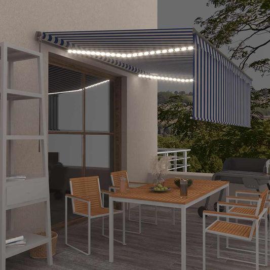 3069441 vidaXL Manual Retractable Awning with Blind&LED 4,5x3m Blue&White (313242+46846+313272)