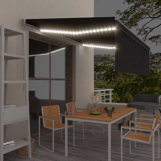 3069444 vidaXL Manual Retractable Awning with Blind&LED 4,5x3m Anthracite (313242+46849+313290)