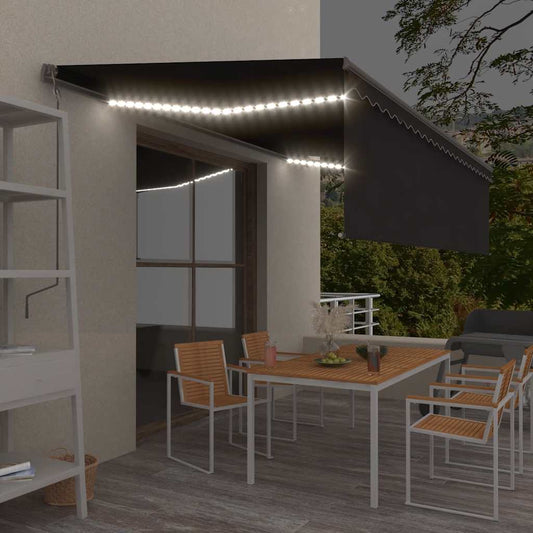 3069464 vidaXL Manual Retractable Awning with Blind&LED 5x3m Anthracite (313243+46850+313291)