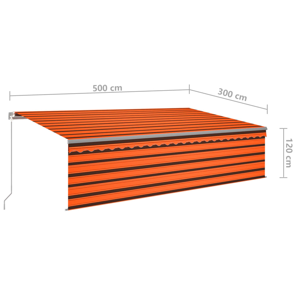 vidaXL Manual Retractable Awning with Blind&LED 5x3m Orange&Brown