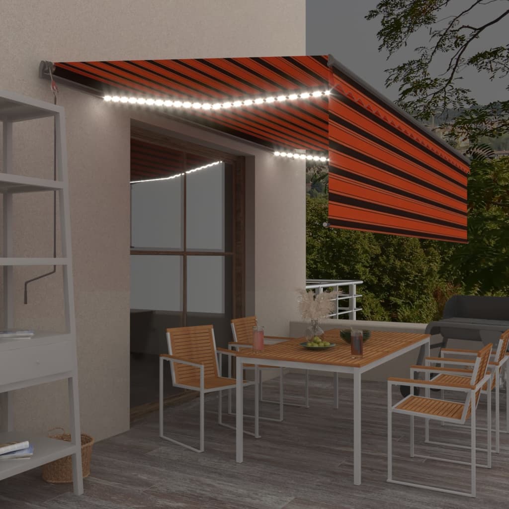 vidaXL Manual Retractable Awning with Blind&LED 5x3m Orange&Brown