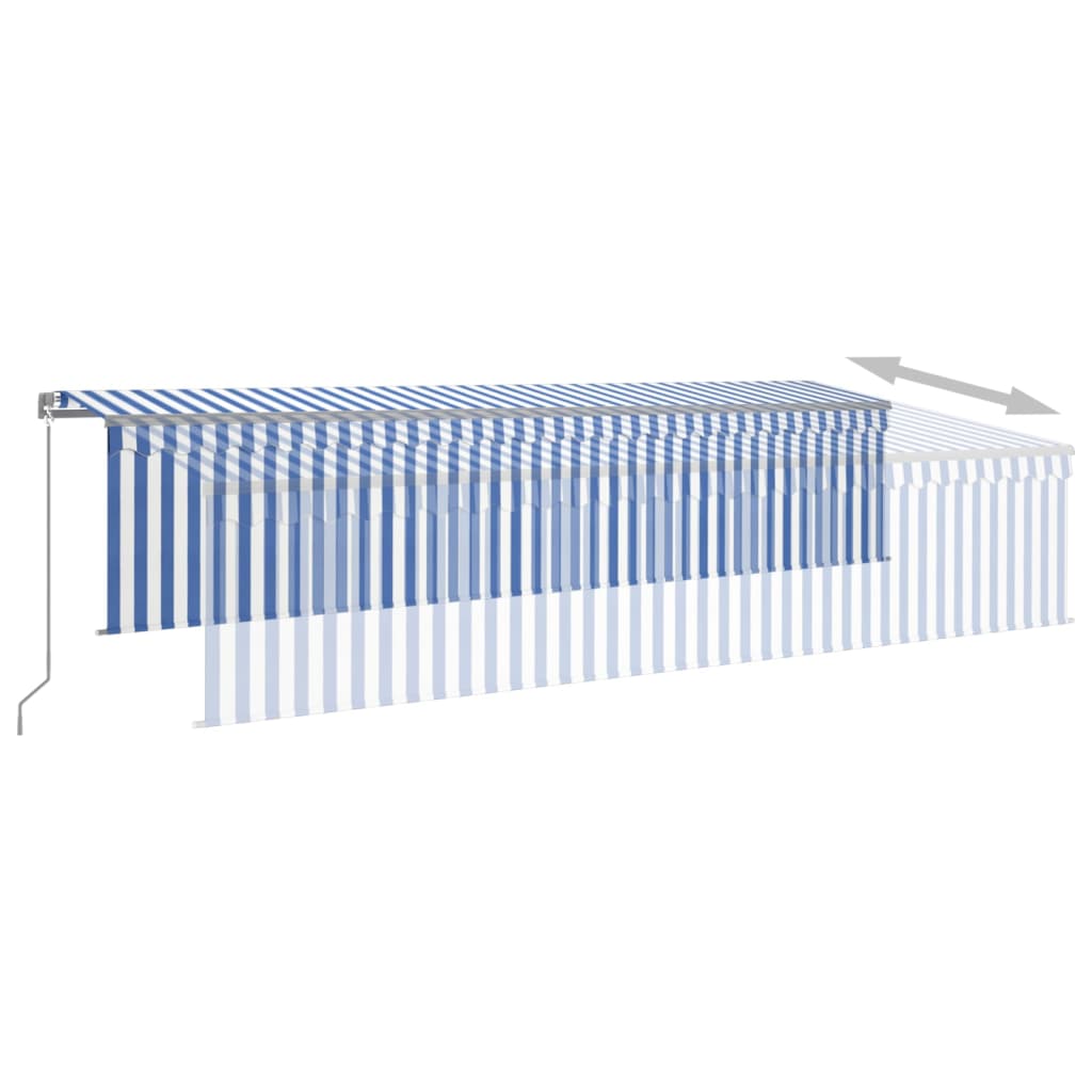 vidaXL Manual Retractable Awning with Blind&LED 6x3m Blue&White