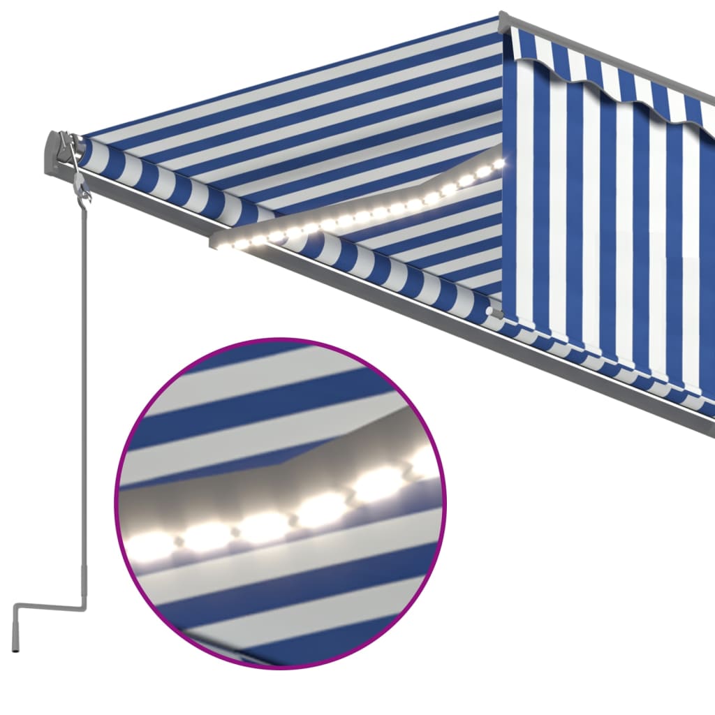 vidaXL Manual Retractable Awning with Blind&LED 6x3m Blue&White