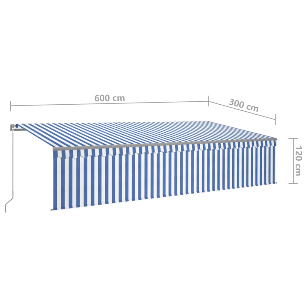 vidaXL Manual Retractable Awning with Blind&LED 6x3m Blue&White