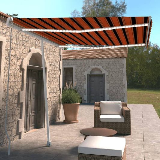 vidaXL Manual Retractable Awning with LED 300x250 cm Orange and Brown