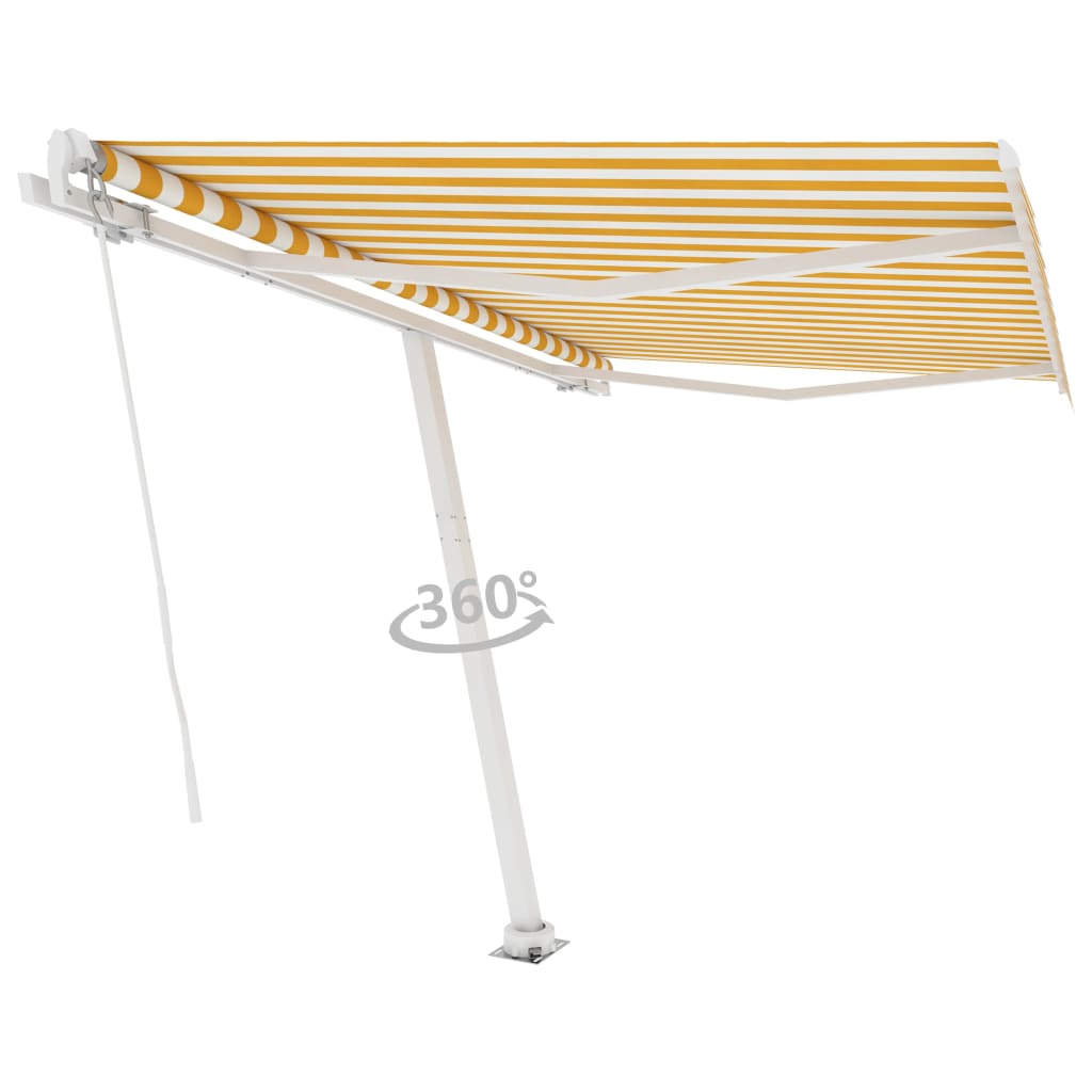 vidaXL Freestanding Manual Retractable Awning 350x250 cm Yellow/White