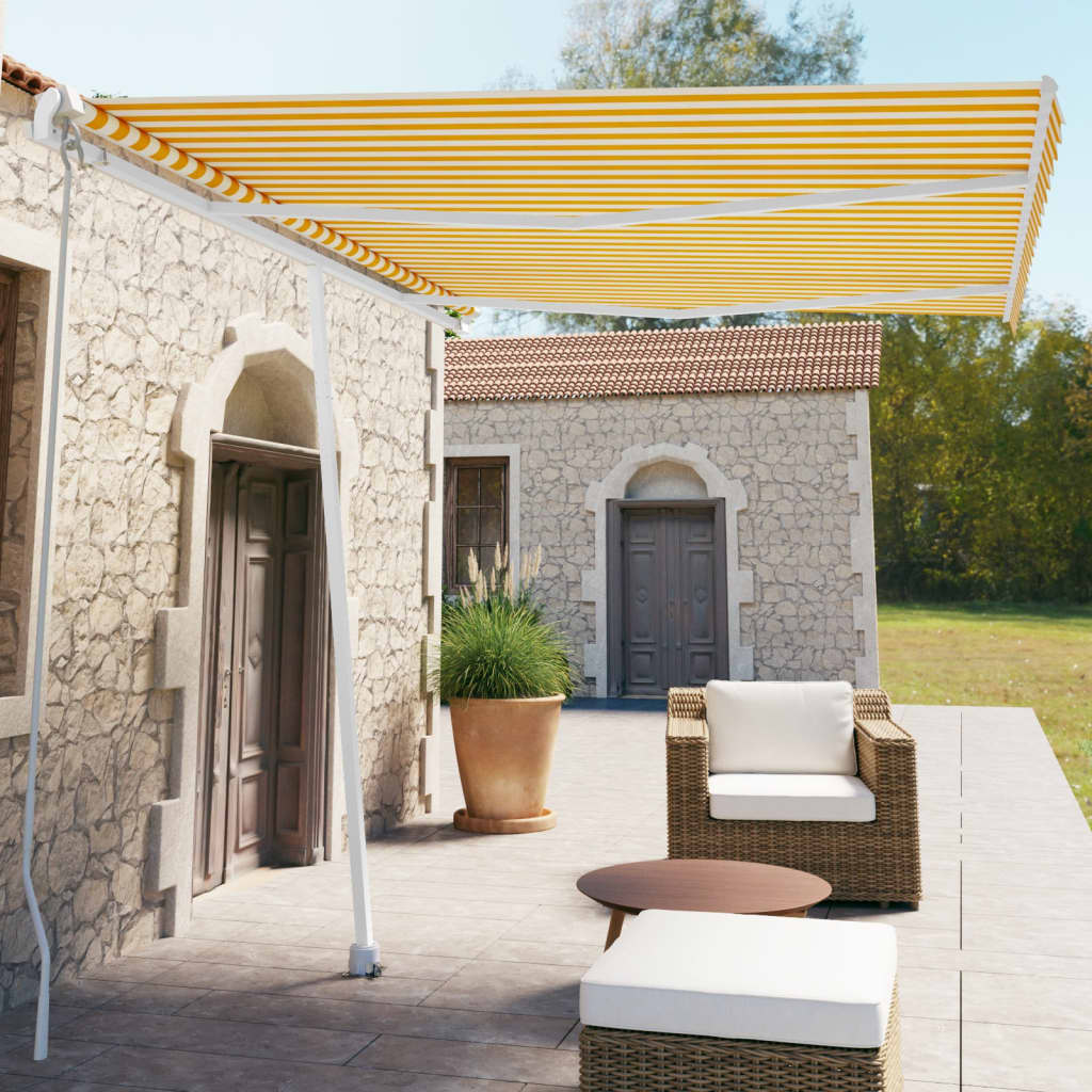 vidaXL Freestanding Manual Retractable Awning 350x250 cm Yellow/White