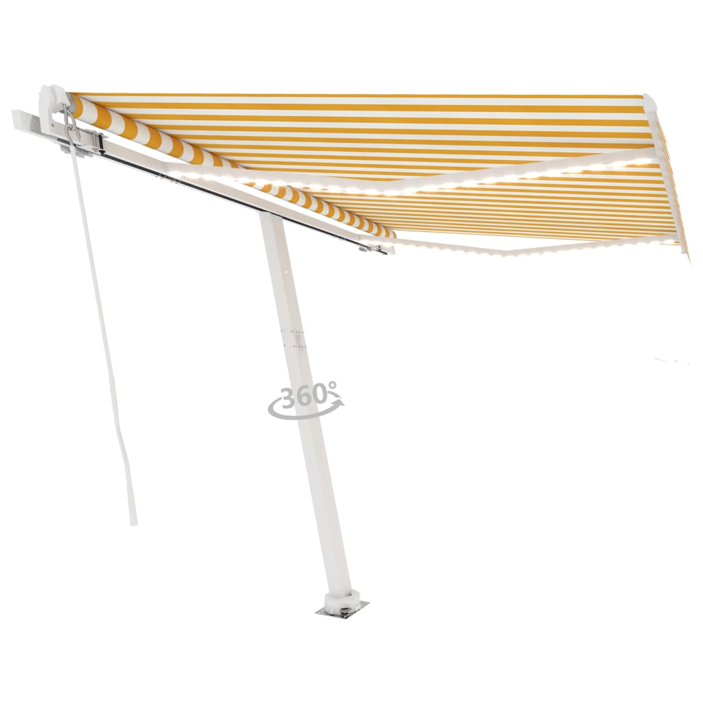 vidaXL Manual Retractable Awning with LED 350x250 cm Yellow and White