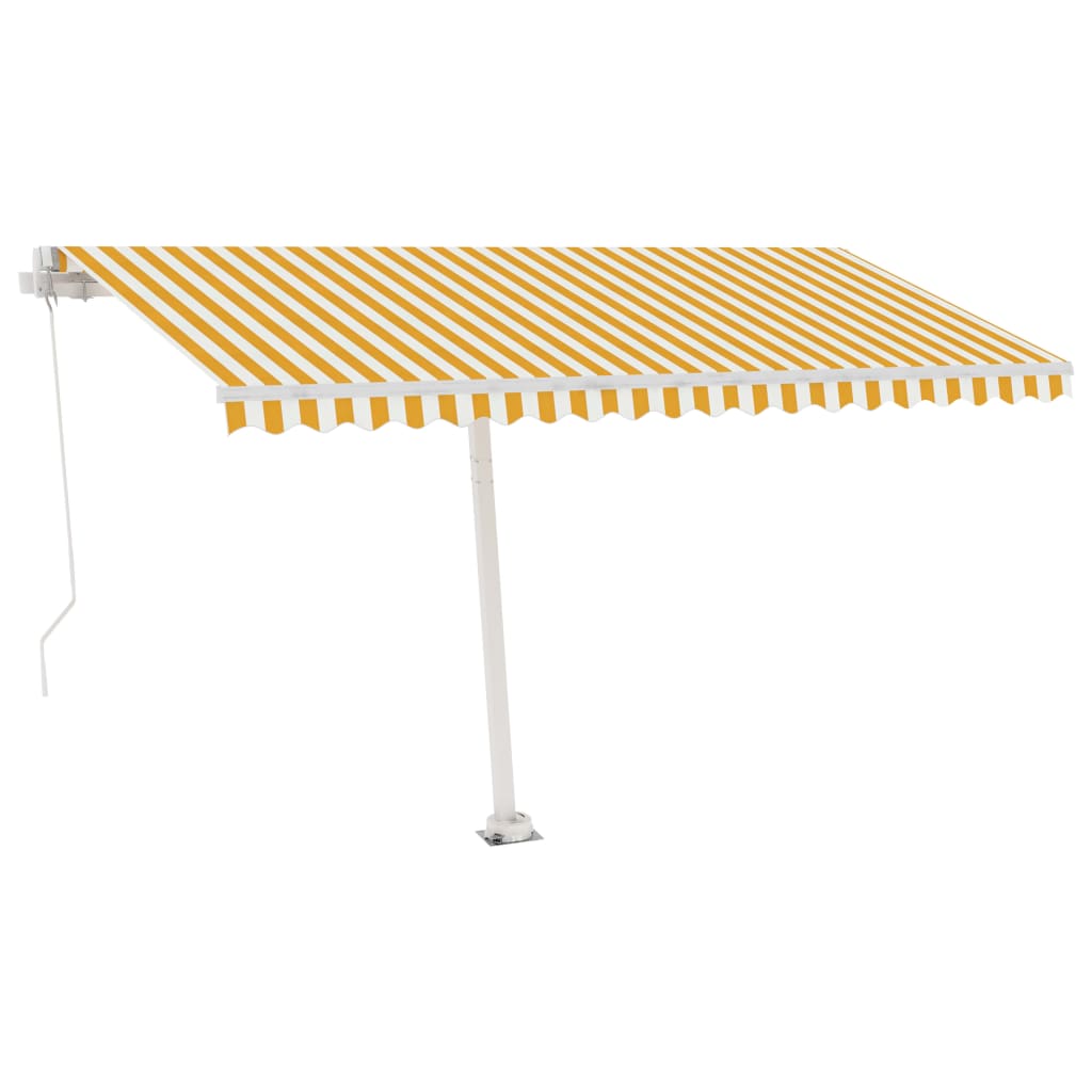 vidaXL Freestanding Manual Retractable Awning 450x300 cm Yellow/White