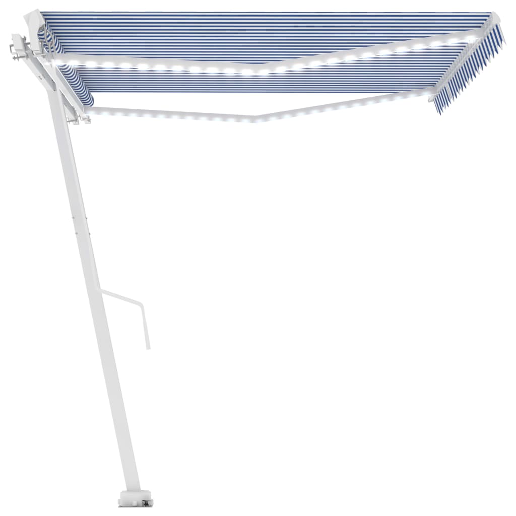 vidaXL Manual Retractable Awning with LED 450x300 cm Blue and White