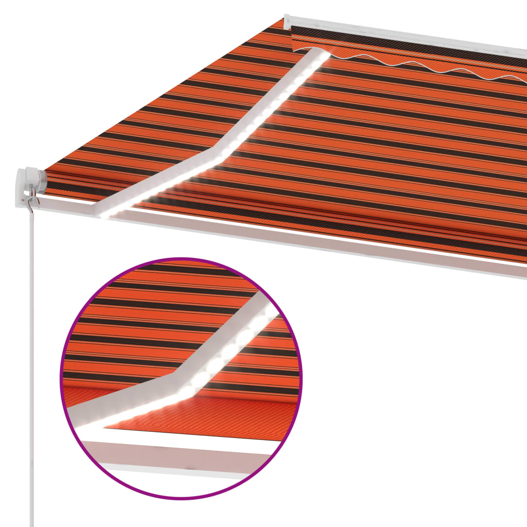 vidaXL Manual Retractable Awning with LED 450x300 cm Orange and Brown