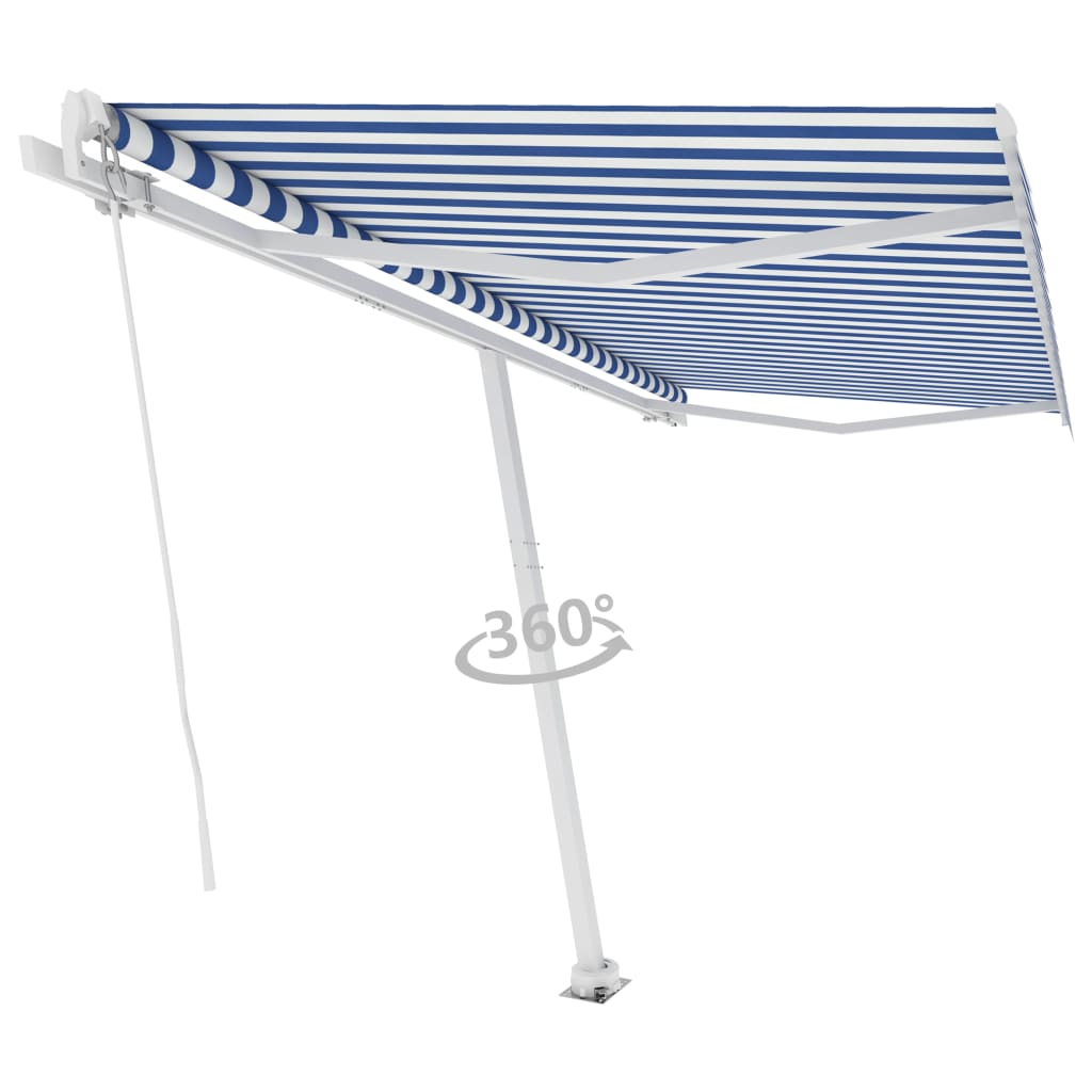 vidaXL Freestanding Manual Retractable Awning 450x350 cm Blue/White