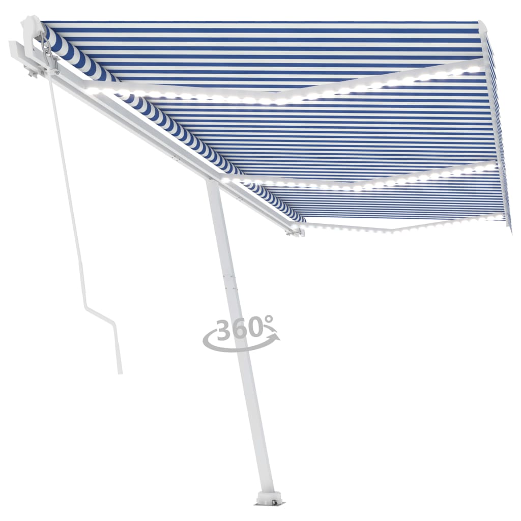 vidaXL Manual Retractable Awning with LED 600x350 cm Blue and White