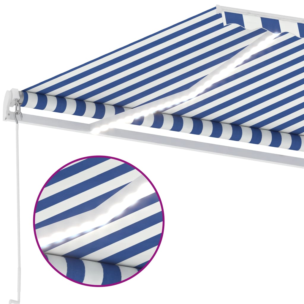 vidaXL Manual Retractable Awning with LED 600x350 cm Blue and White