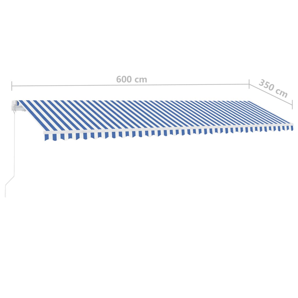 vidaXL Manual Retractable Awning with LED 600x350 cm Blue and White