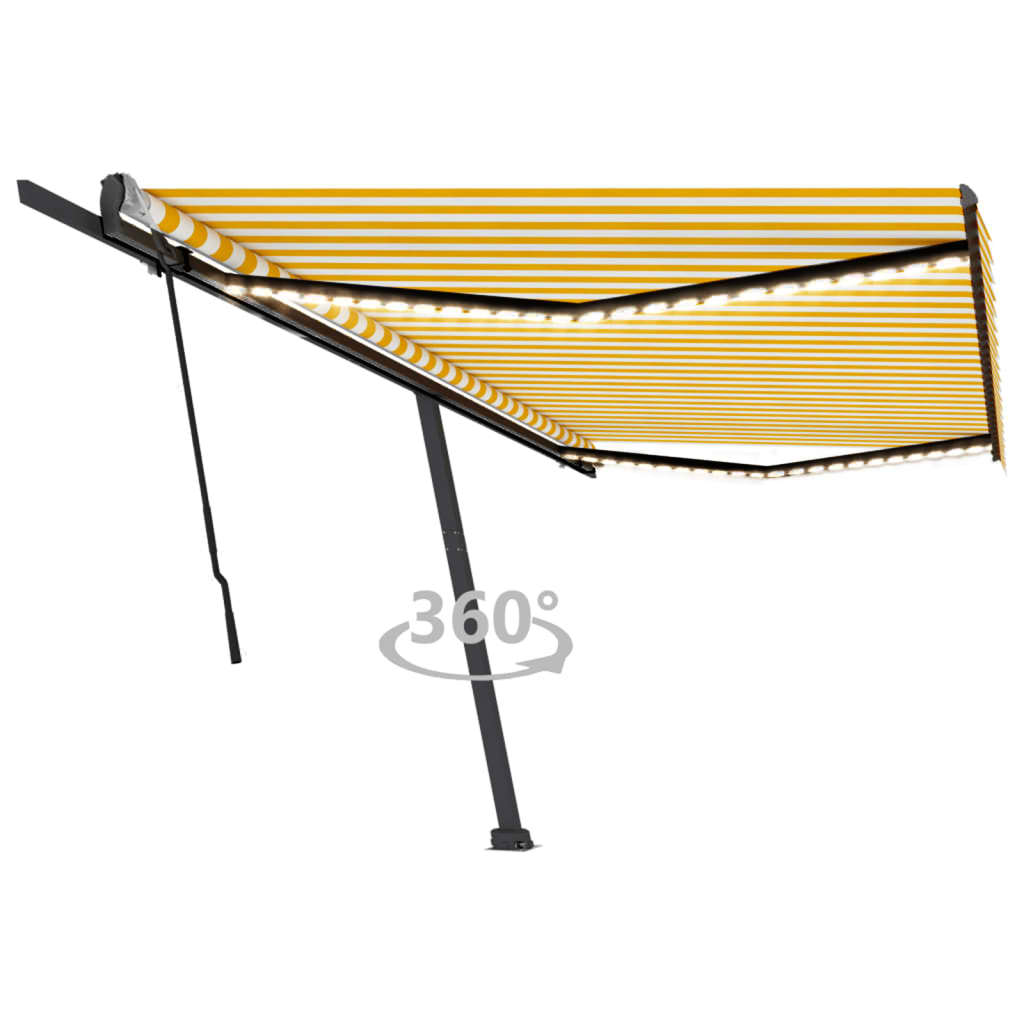 vidaXL Manual Retractable Awning with LED 500x300 cm Yellow and White