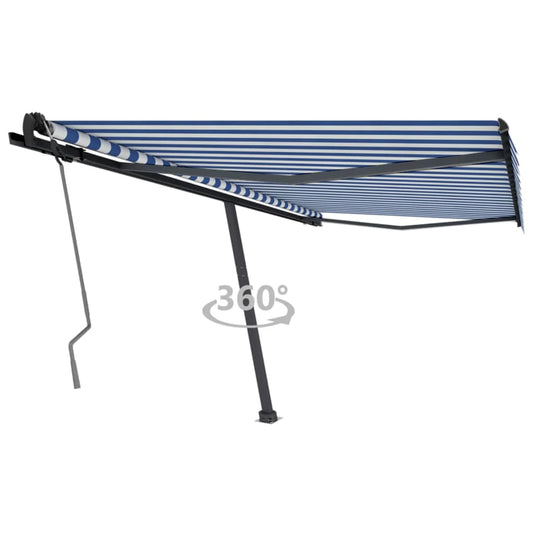 vidaXL Freestanding Manual Retractable Awning 400x350 cm Blue/White